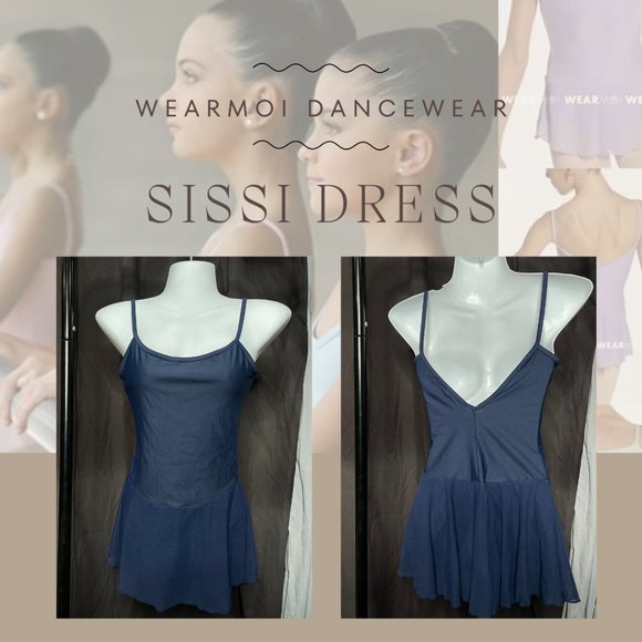 NEW Wear Moi Sissi Leotard Tulle Skirt V-back Dress Adult Navy - Picture 1 of 1